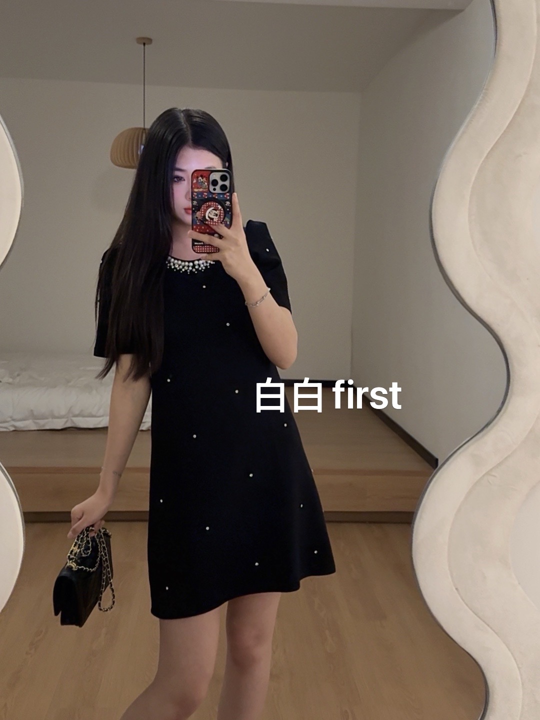 《白白first》高级感名媛气质小香风连衣裙设计感小黑裙夏季显瘦