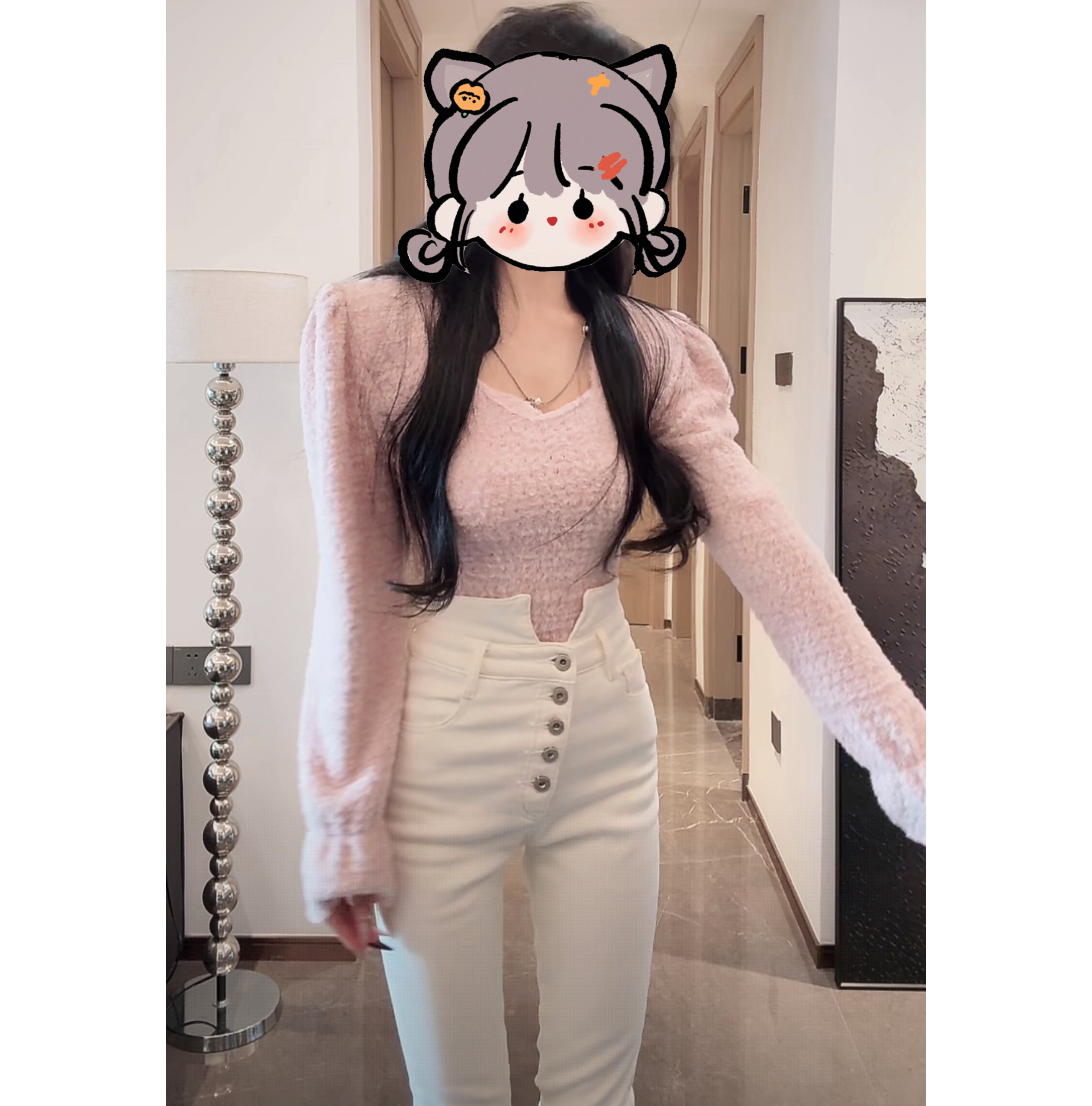 【XU·JING】粉色毛绒小衫上衣