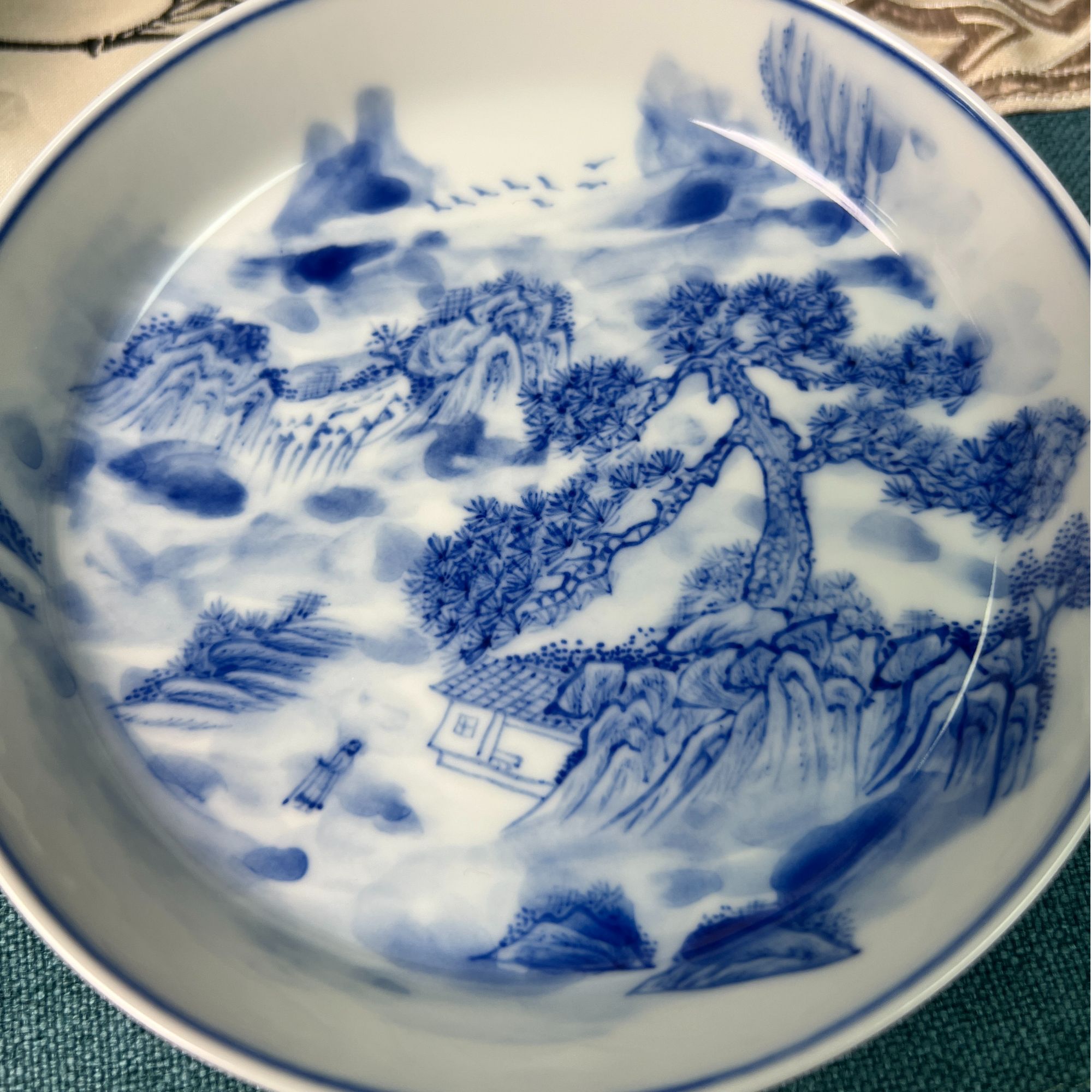 手工手绘青花瓷茶承-山居
