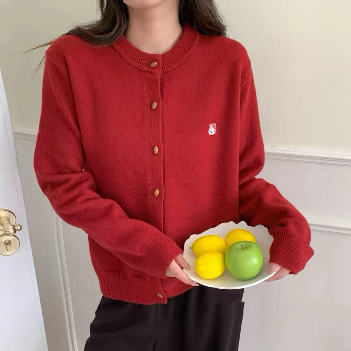 欧货～羊绒混纺，短款，刺绣猫图案长袖针织毛衣开衫，均码，百搭，显瘦