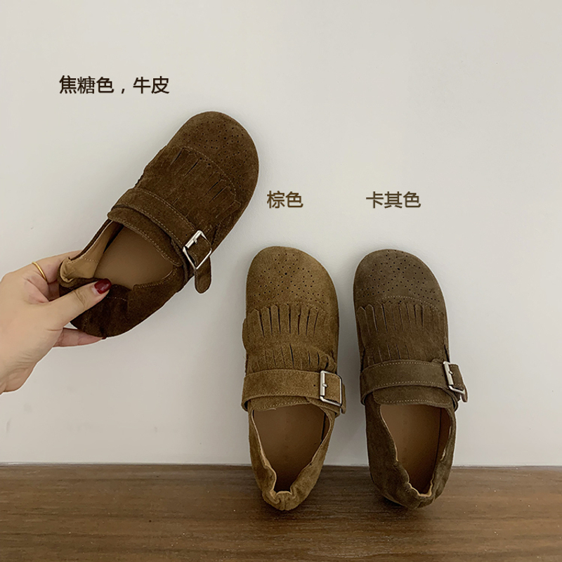 ！复古流苏勃肯鞋女鞋2025新款一脚蹬懒人鞋平底乐福鞋单鞋1