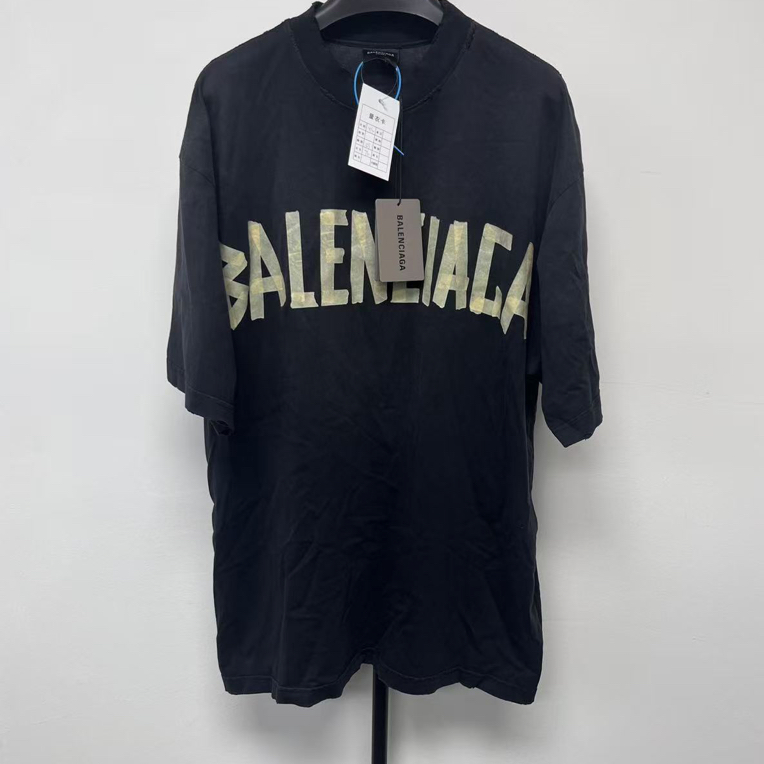 未使用 Balenciaga/巴黎世家 印花平纹针织圆领宽松短袖T恤 01774
