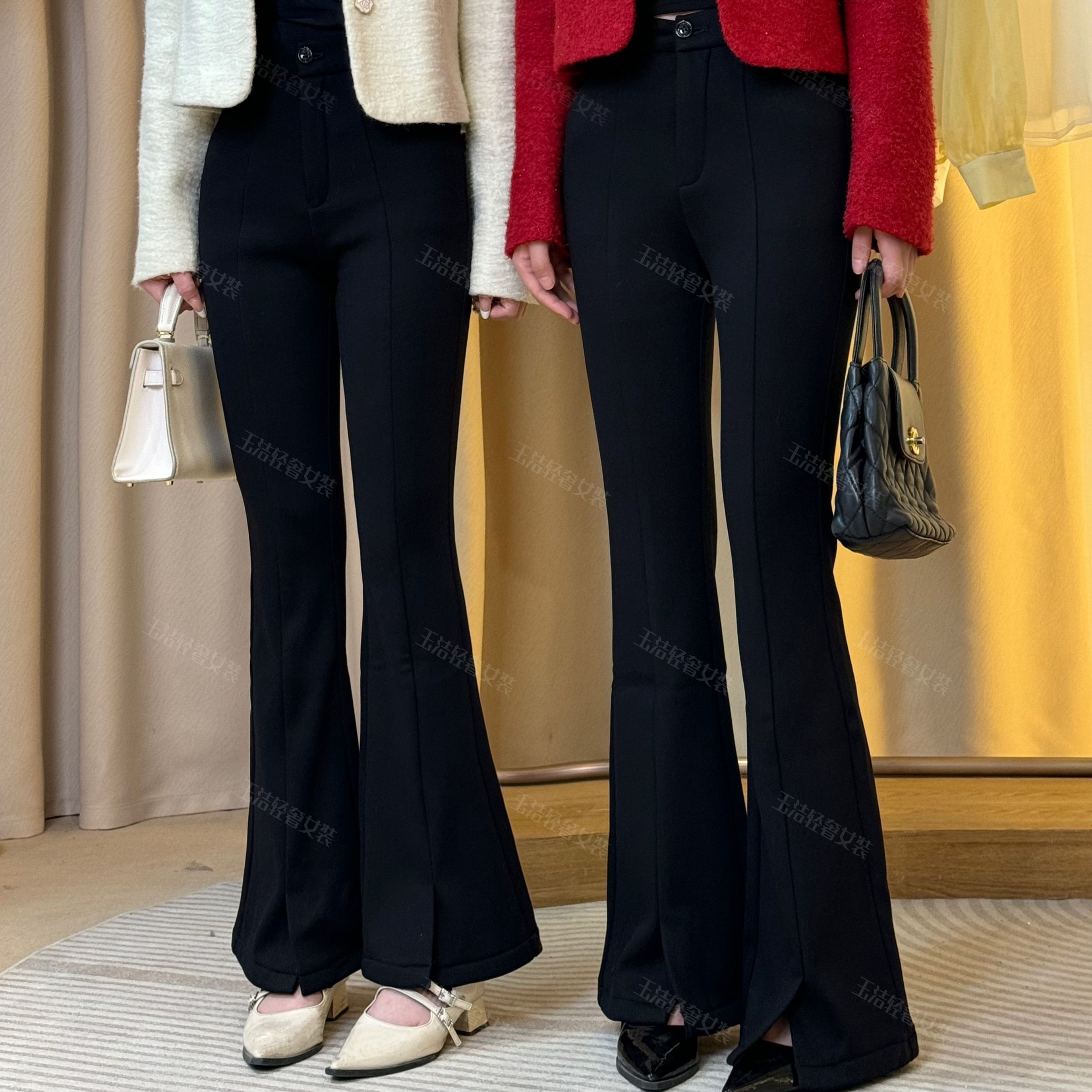 【年中大促加绒款】秋冬黑色修身开叉西装裤高腰显瘦修身微喇裤1876