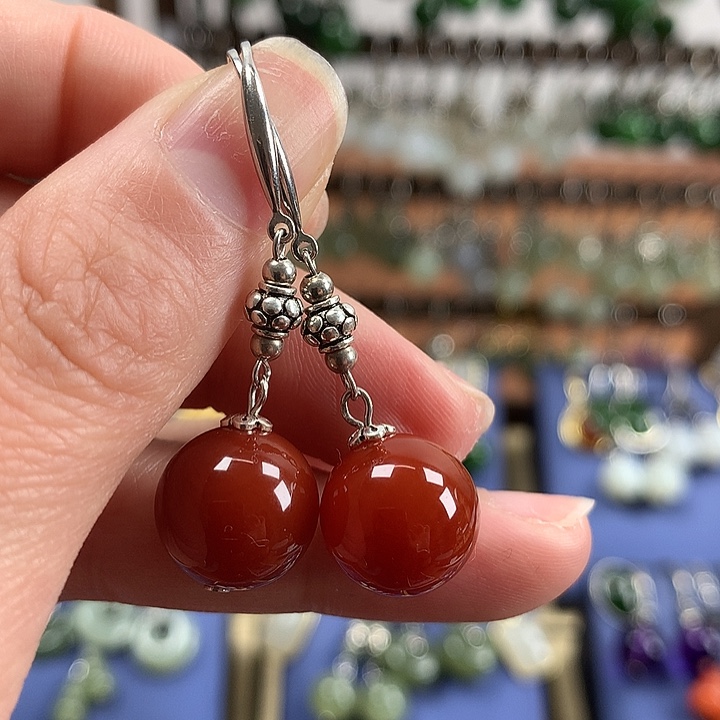 玛瑙/玉髓耳环银S925镶嵌12左右