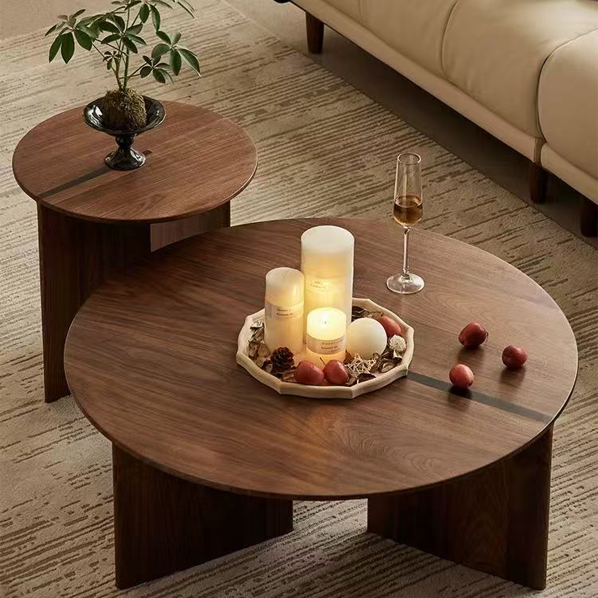 辰物家北美黑胡桃木实木圆茶几意式极简小户茶几现代简约客厅家用