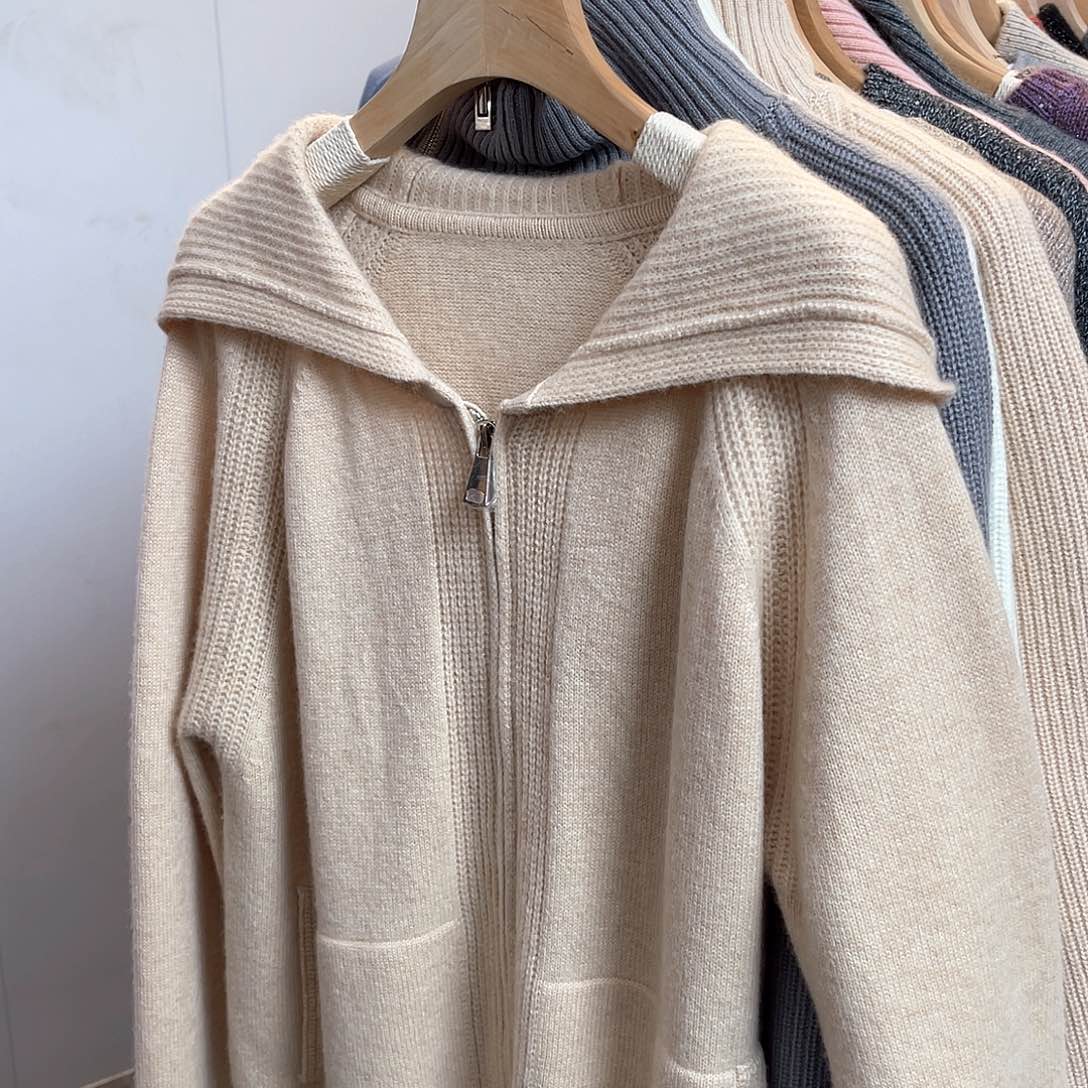 LP双拉链连帽羊绒开衫