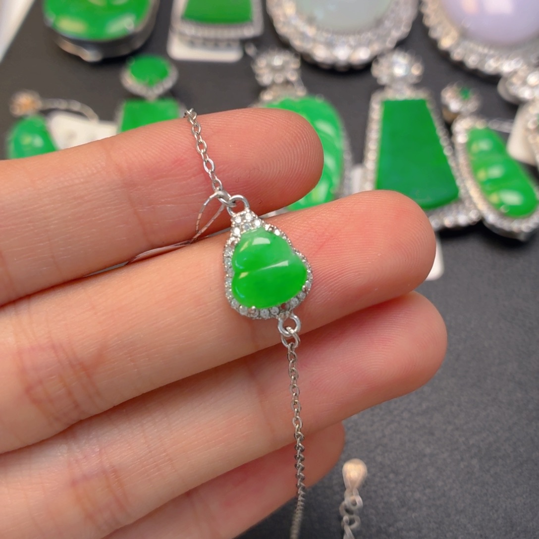 翡翠银S925镶嵌颈饰手链