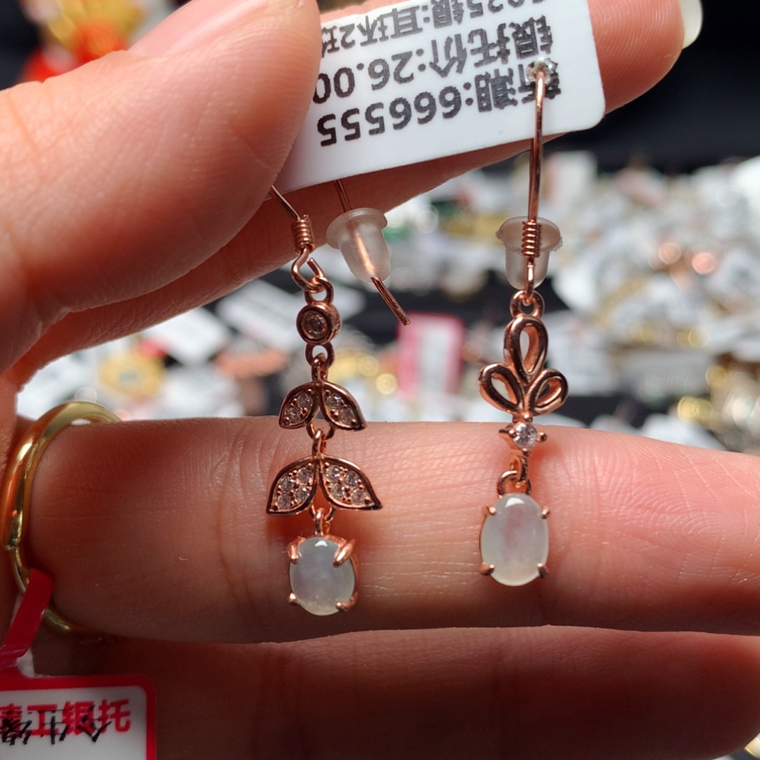 翡翠戒指银S925镶嵌耳钩