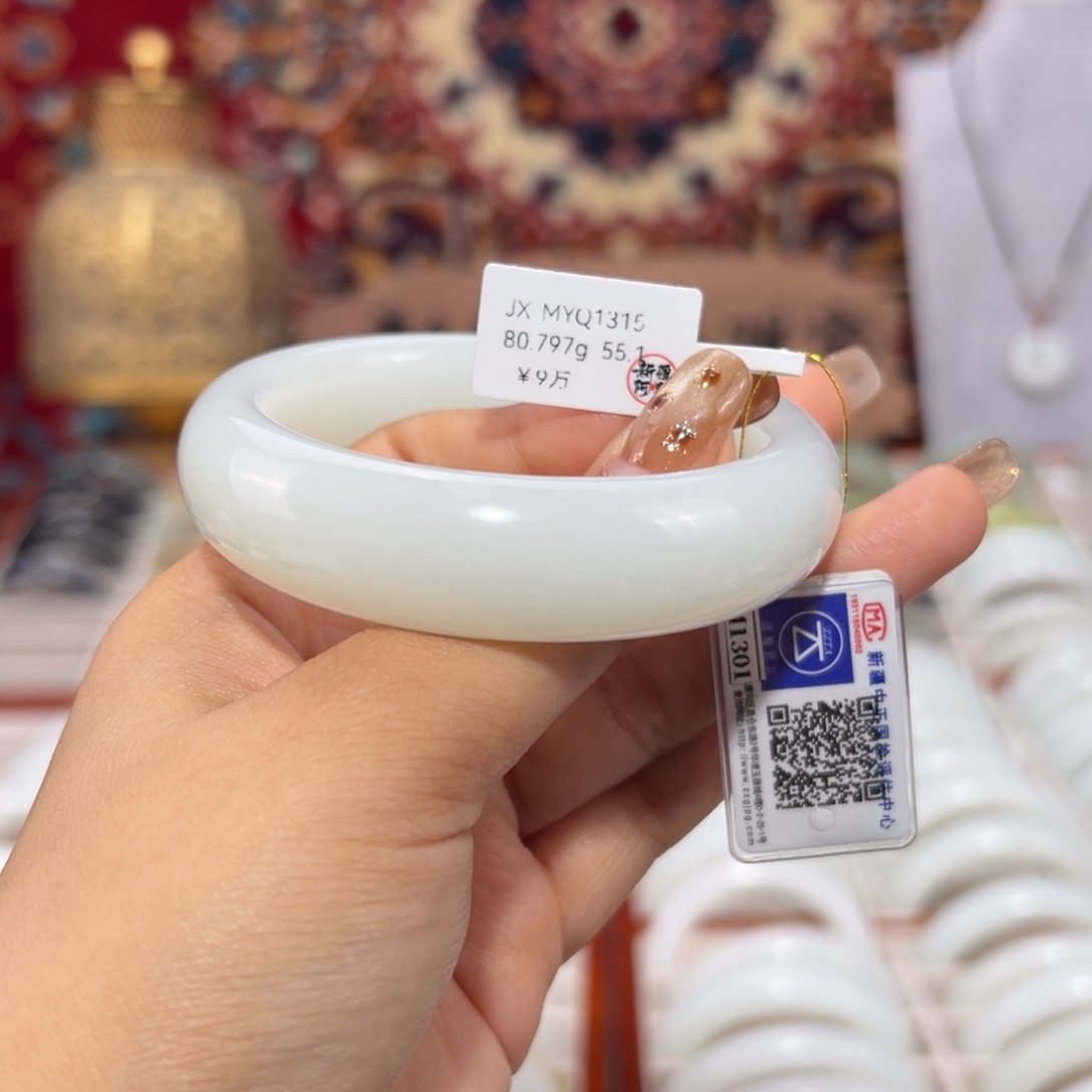 和田玉未镶嵌手镯新疆羊脂白宽版白玉手镯