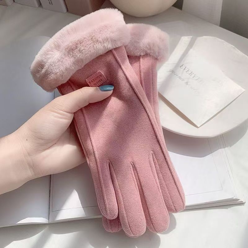 秋冬保暖手套女可触屏手套加绒加厚防风寒学生可爱骑行电动车手套