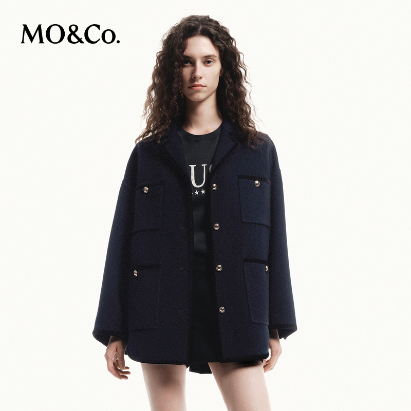 【粉丝专属】MOCO秋绵羊毛平驳领四口袋宽松落肩外套MBD3COTT02