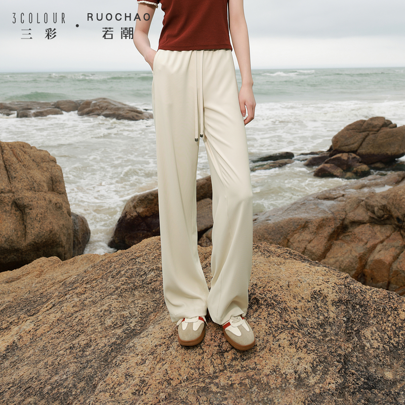 【林一专属】三彩若潮大码女装2025夏季新款休闲抽绳松紧中腰dbc