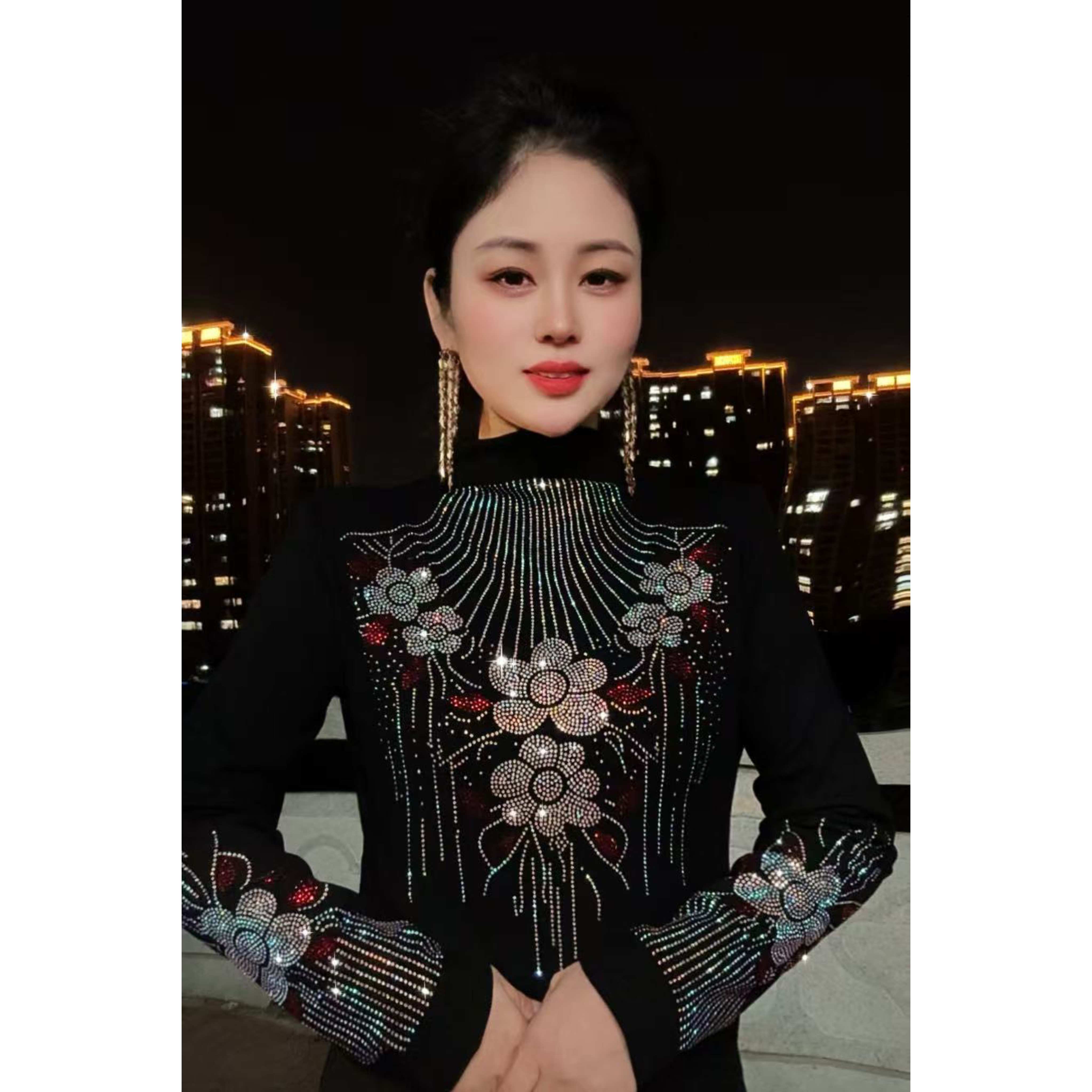 【香香爆款830#加绒】打底衫女内搭秋冬时尚烫钻上衣修身显瘦