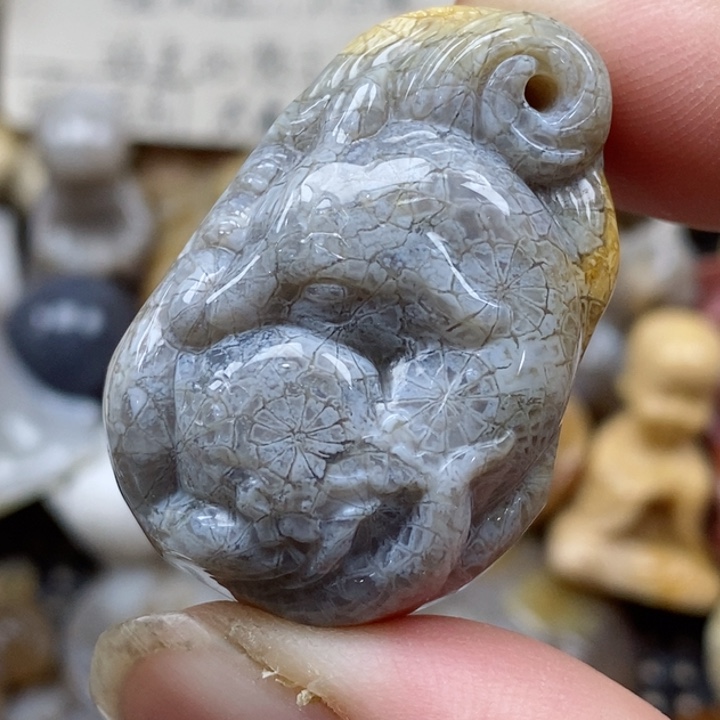 颈饰未镶嵌硅化珊瑚（珊瑚玉）