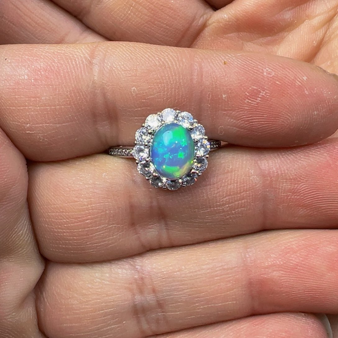 欧泊戒指银S925镶嵌福利