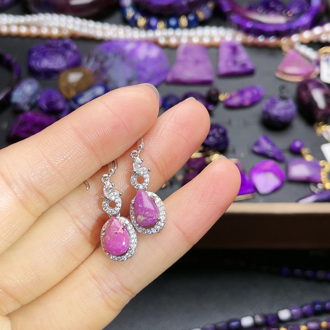 苏纪石（舒俱来）耳环银S925镶嵌