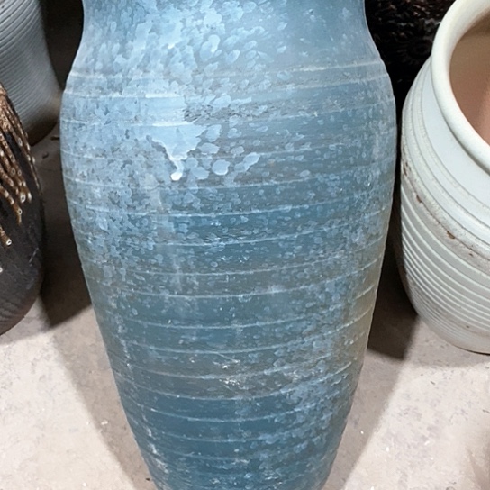 紫砂花盆口20高度39蓝色泼墨处理瑕疵