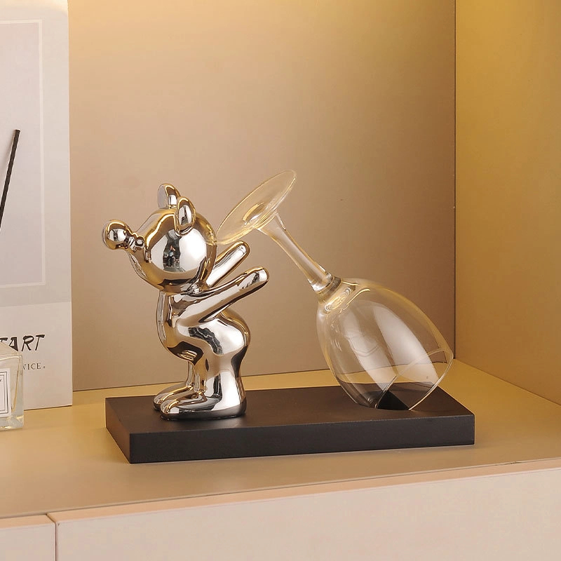 高档轻奢小熊红酒架客厅装饰品电视柜装饰家居摆件乔迁创意玄关