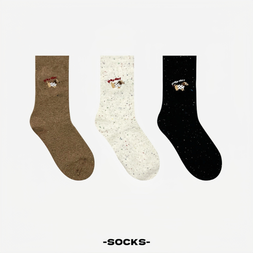 小狗刺绣可爱点点纱百搭ins韩系风休闲中筒袜