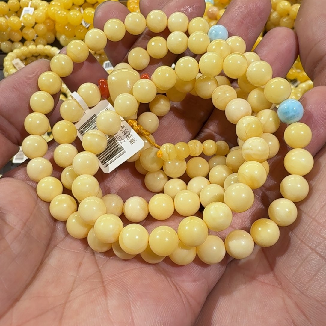 琥珀手链未镶嵌8m+阿尔卑斯浓奶白佛珠38.3