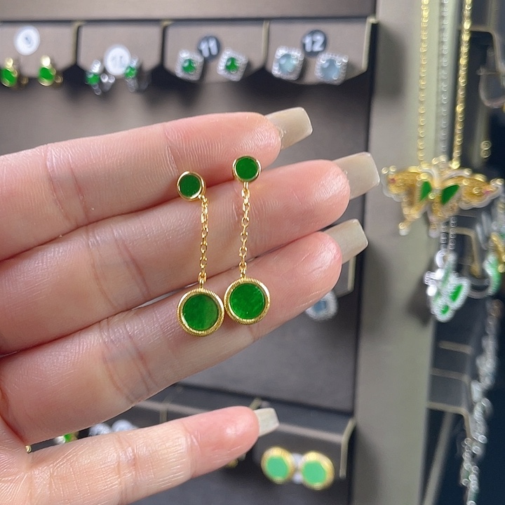 翡翠银S925镶嵌耳饰缅甸A货