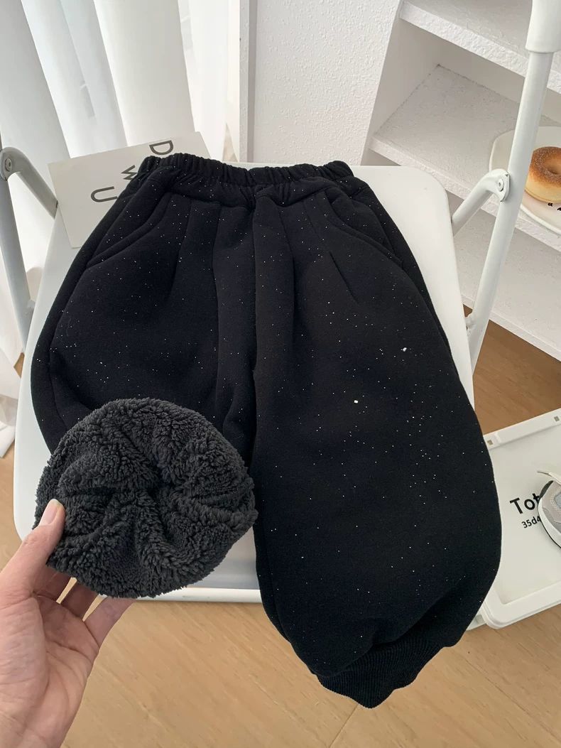  儿童冬季一体羊羔绒休闲裤加厚保暖束脚裤中小男童宽松百搭卫裤