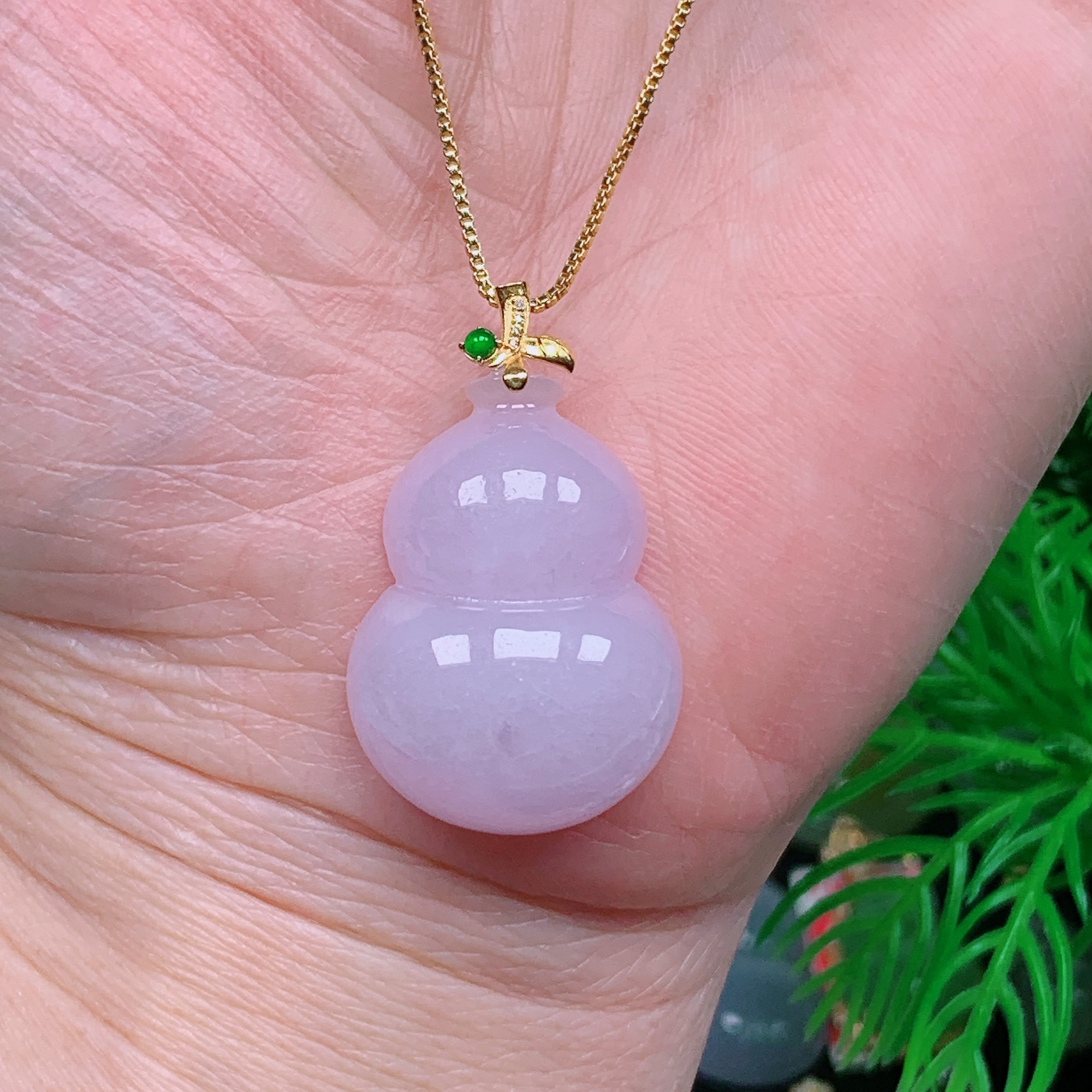 缅甸天然翡翠A货18k金镶冰润紫色葫芦吊坠29/1229尺寸27x19.9x9.4