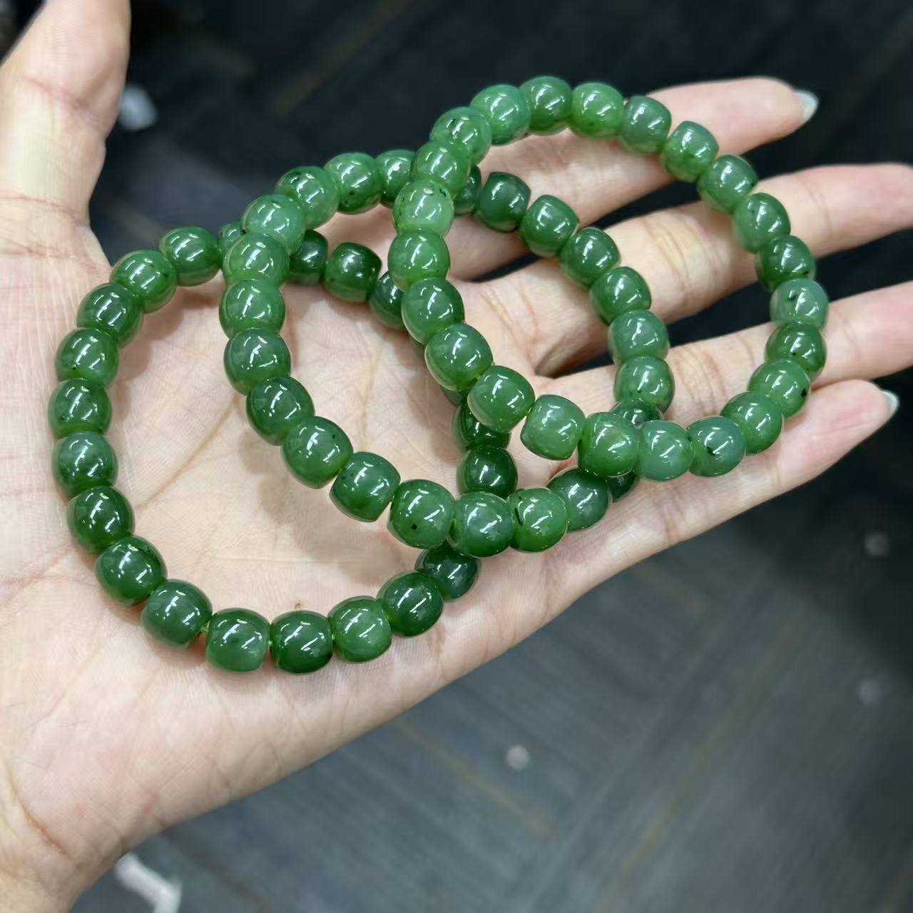 《XS02》天然和田玉碧玉手串约8*9mm多样性发其一