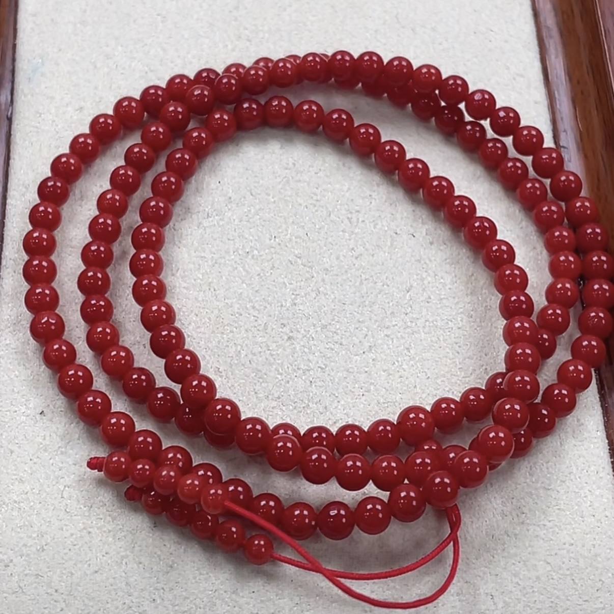 天然红珊瑚科西卡牛血色圆珠手链足4mm
