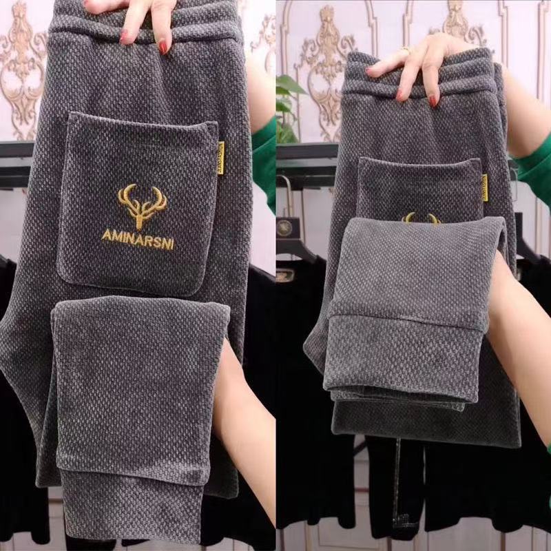 冬季新品9分菠萝绒厚版束脚裤弹力透气码数全