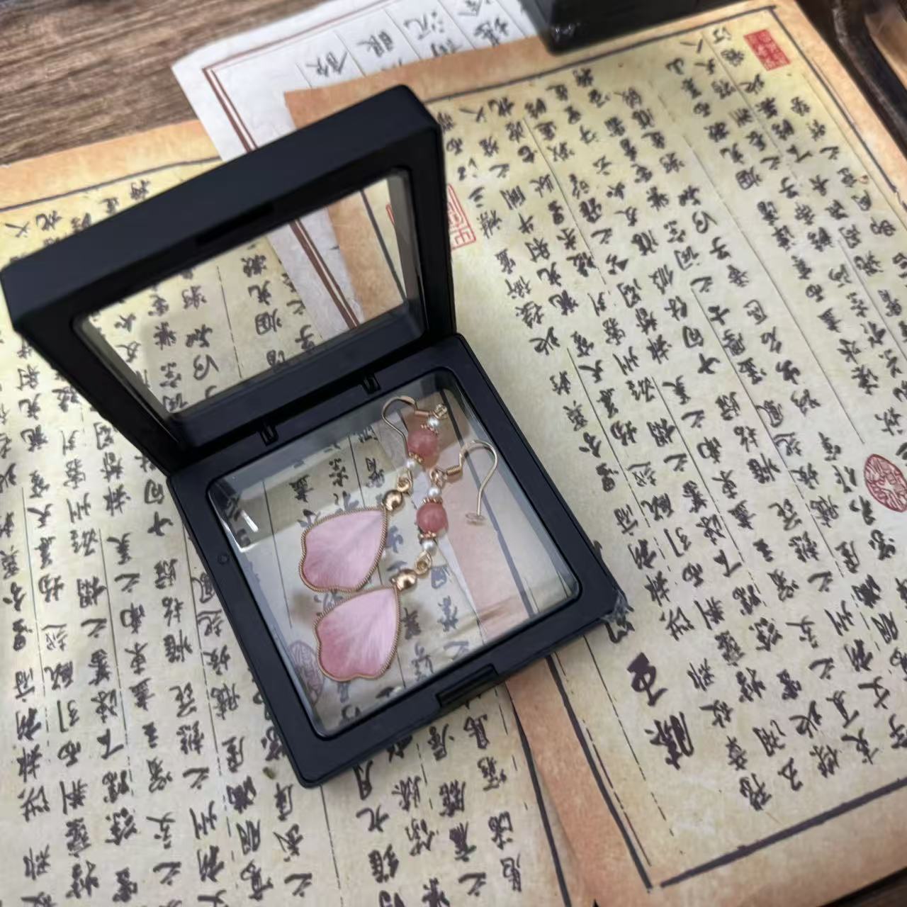 渐变粉绒花耳钩。前尘梦古风汉服配饰