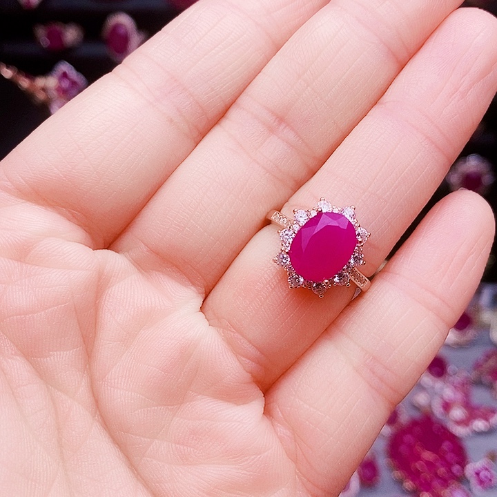 戒指红宝石银S925镶嵌