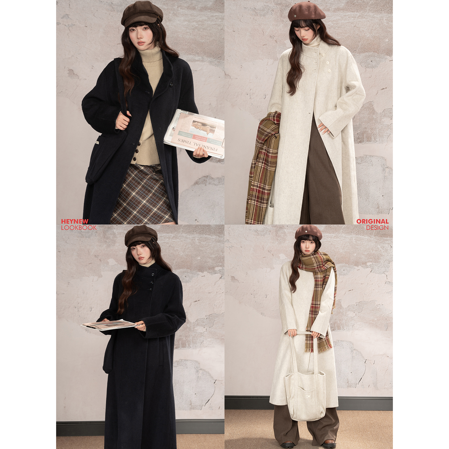 【HEYNEW黑妞】高级感藏蓝色长款毛呢外套女冬气质绝美大衣5D049