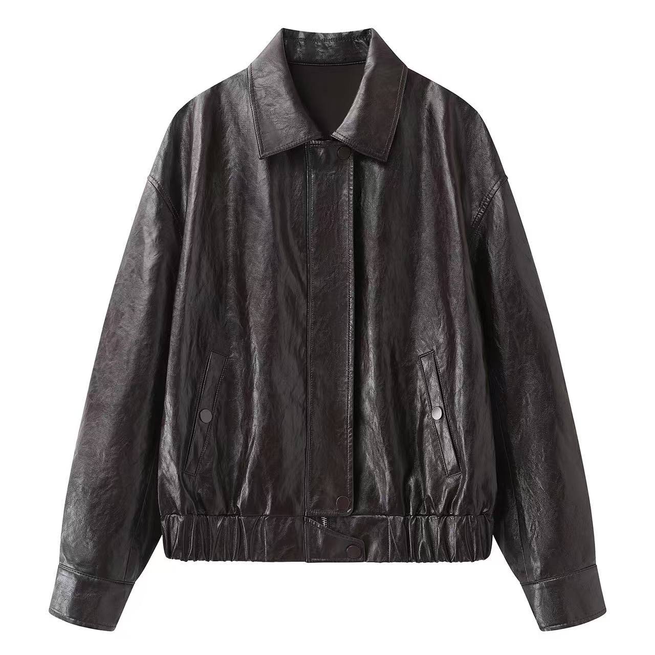 艾家2026春季新款休闲百搭显瘦时尚皮衣外套女1128