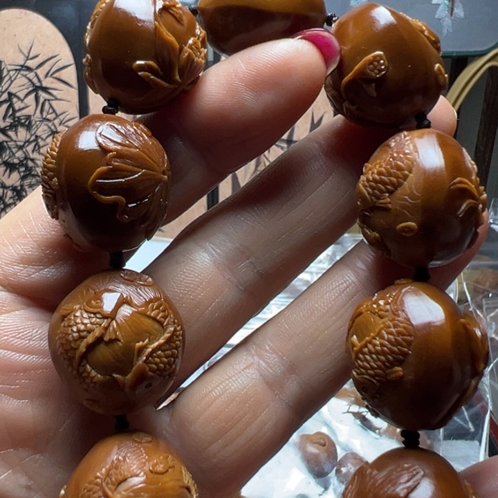 手串/手链橄榄核百**道荷叶鱼手工