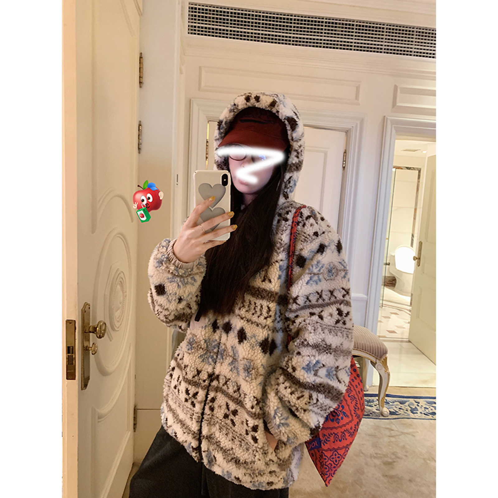 雾都白昼 秋冬连帽款费尔岛咩咩毛摇粒绒外套女宽松休闲韩版百搭