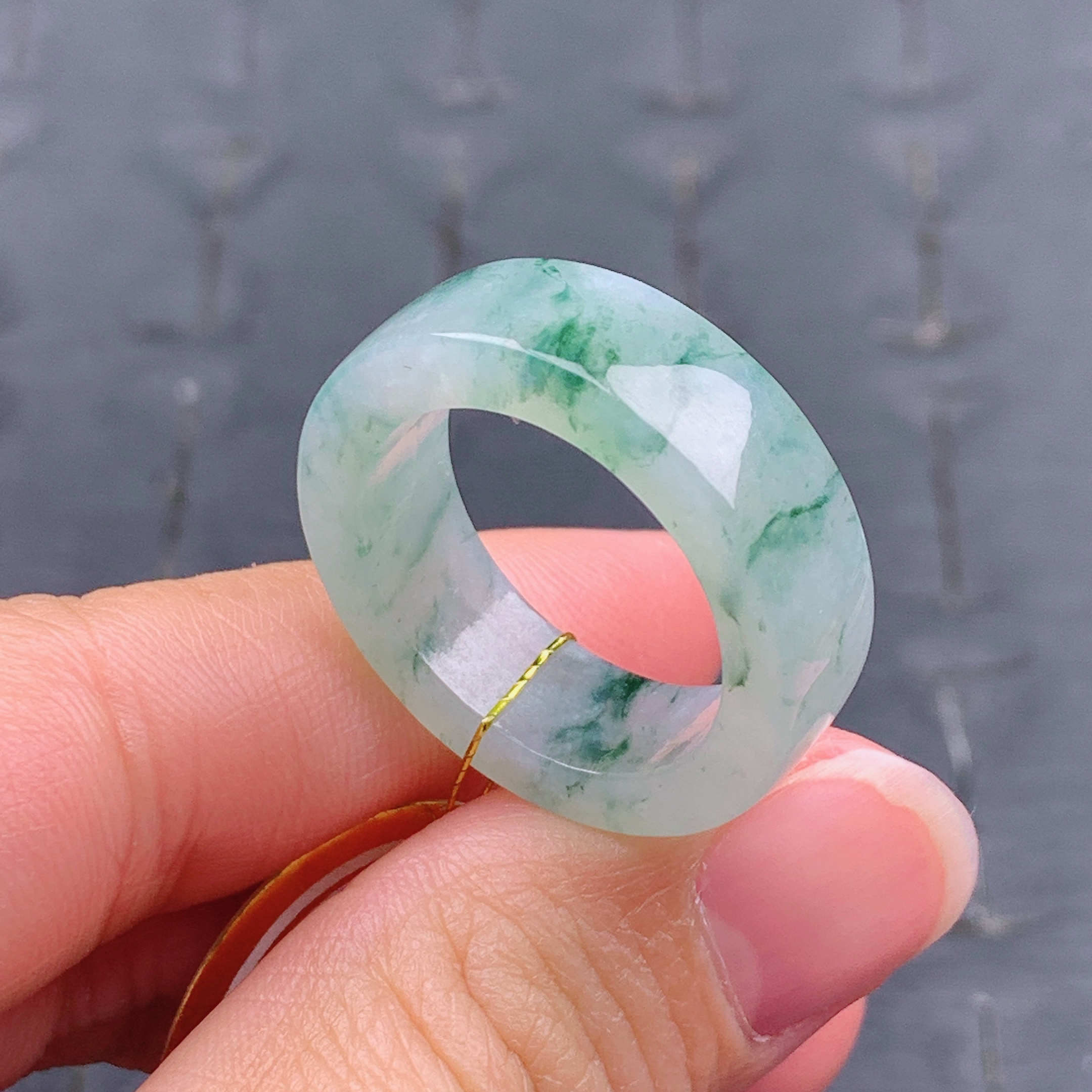 20号缅甸天然A货翡翠T562 内径19.3/7.2/3.7mm 冰胶飘花戒指素圈