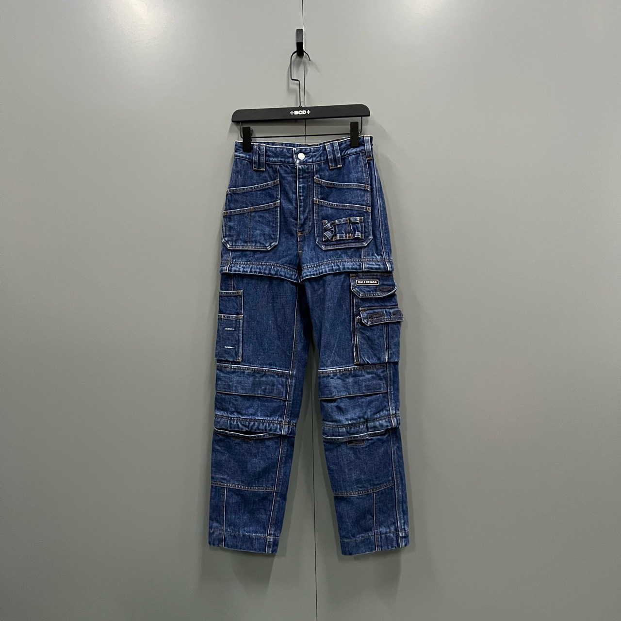 95新 Balenciaga/巴黎世家 （jp）216 蓝色贴标logo工装裤 26码