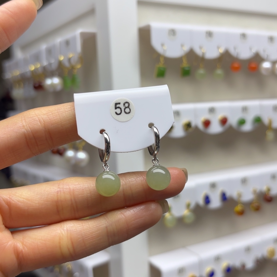 和田玉银S925镶嵌耳饰