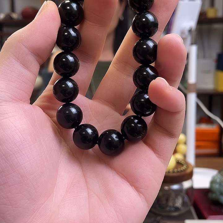 黑曜岩未镶嵌手串银曜石单圈
