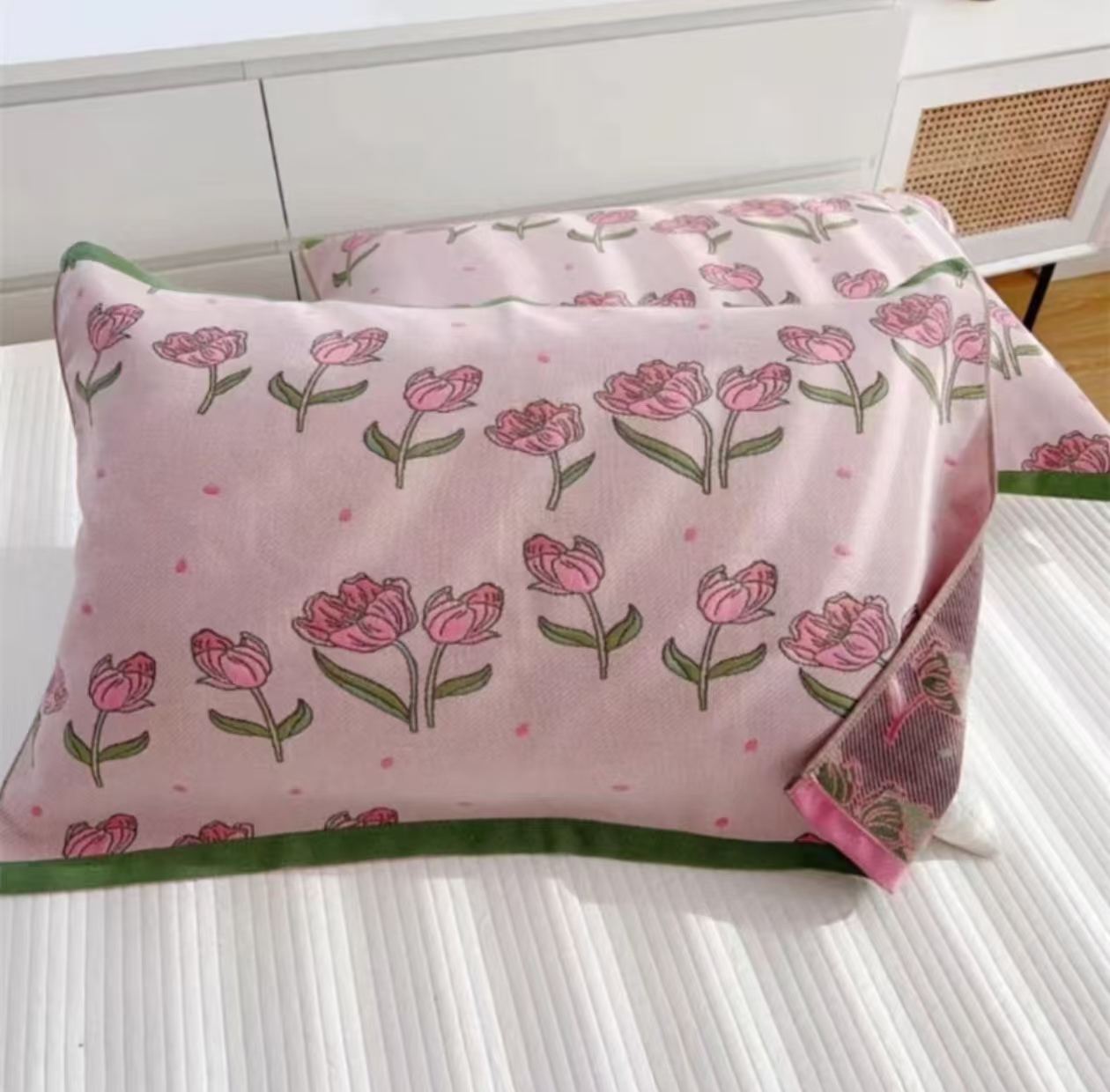 【花海】全棉多层加厚纱布枕巾一对52*78cm