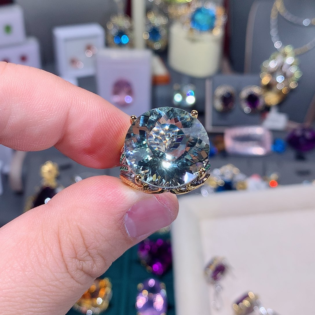 绿水晶戒指银S925镶嵌戒指