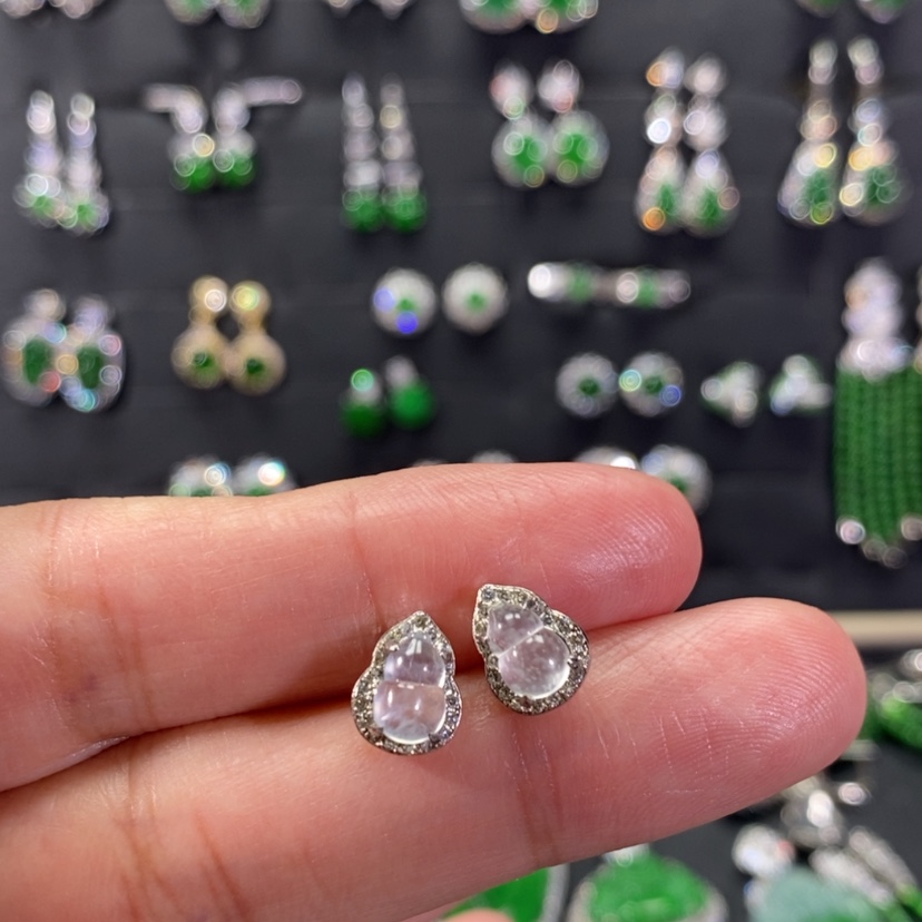 【闪购商品】翡翠耳饰银S925镀金镶嵌