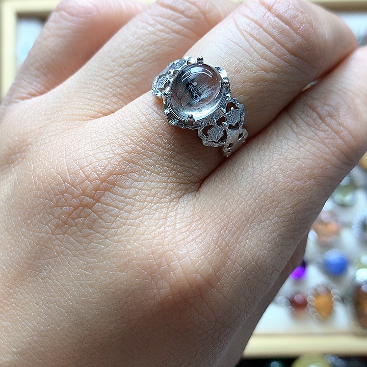 水晶水晶戒指银S925镶嵌酱****菜