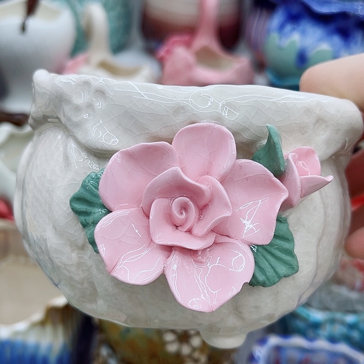 多肉绿植陶瓷花盆9.9包邮，有孔