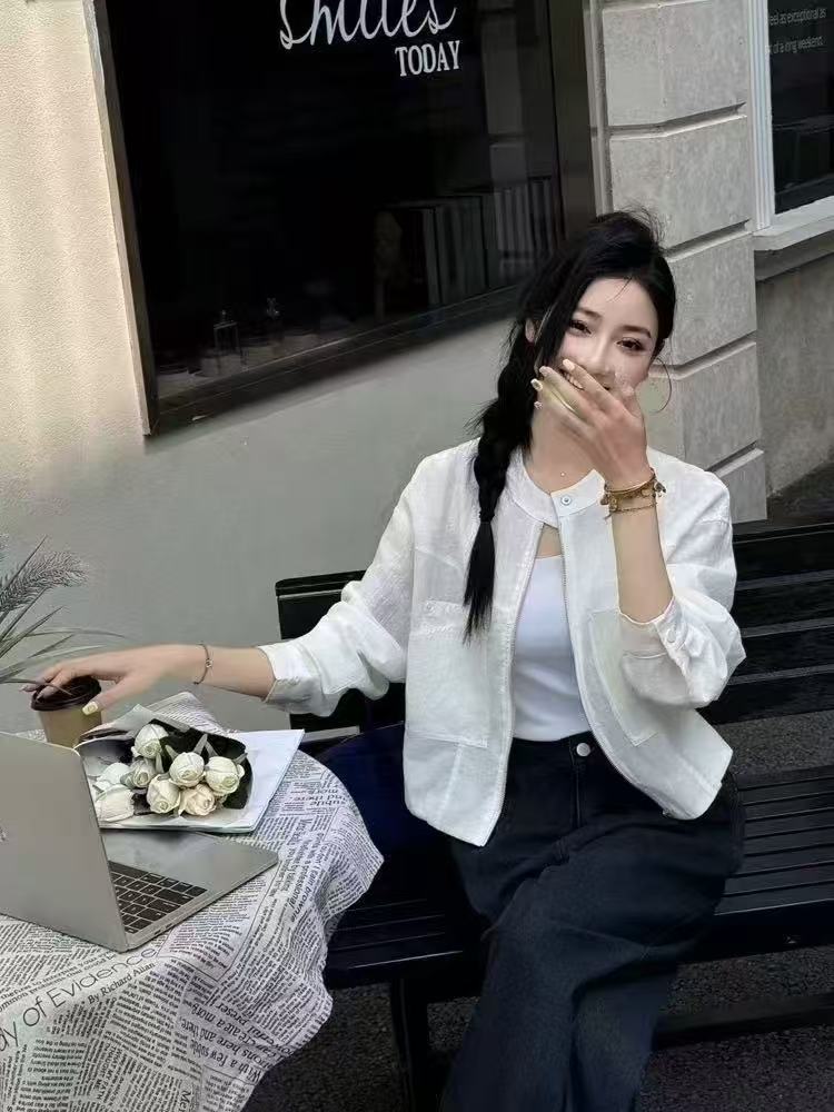 欧洲站2025夏新款宽松小个子休闲轻薄透气长袖外套女短款防晒上衣