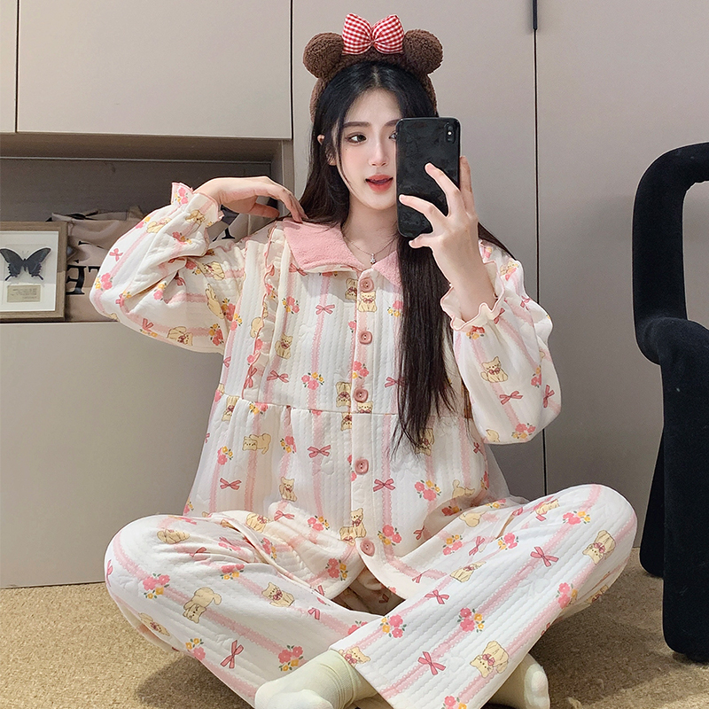 中厚款月子服空气棉春秋冬季产后保暖哺乳喂奶孕妇睡衣吸汗套装女