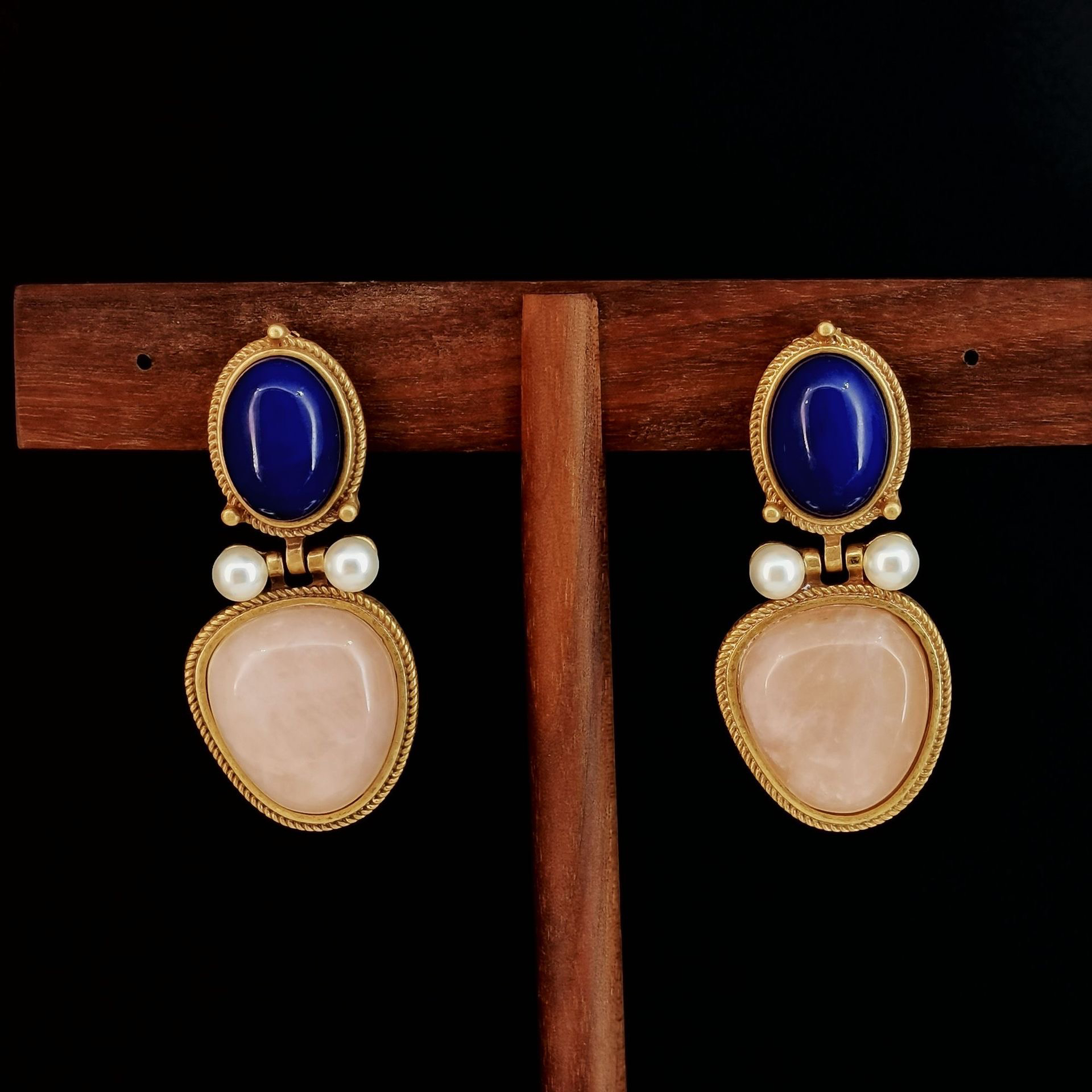 铜合金耳饰 女复古宫廷耳饰耳环手工复古古典宫廷风镶嵌优雅古法