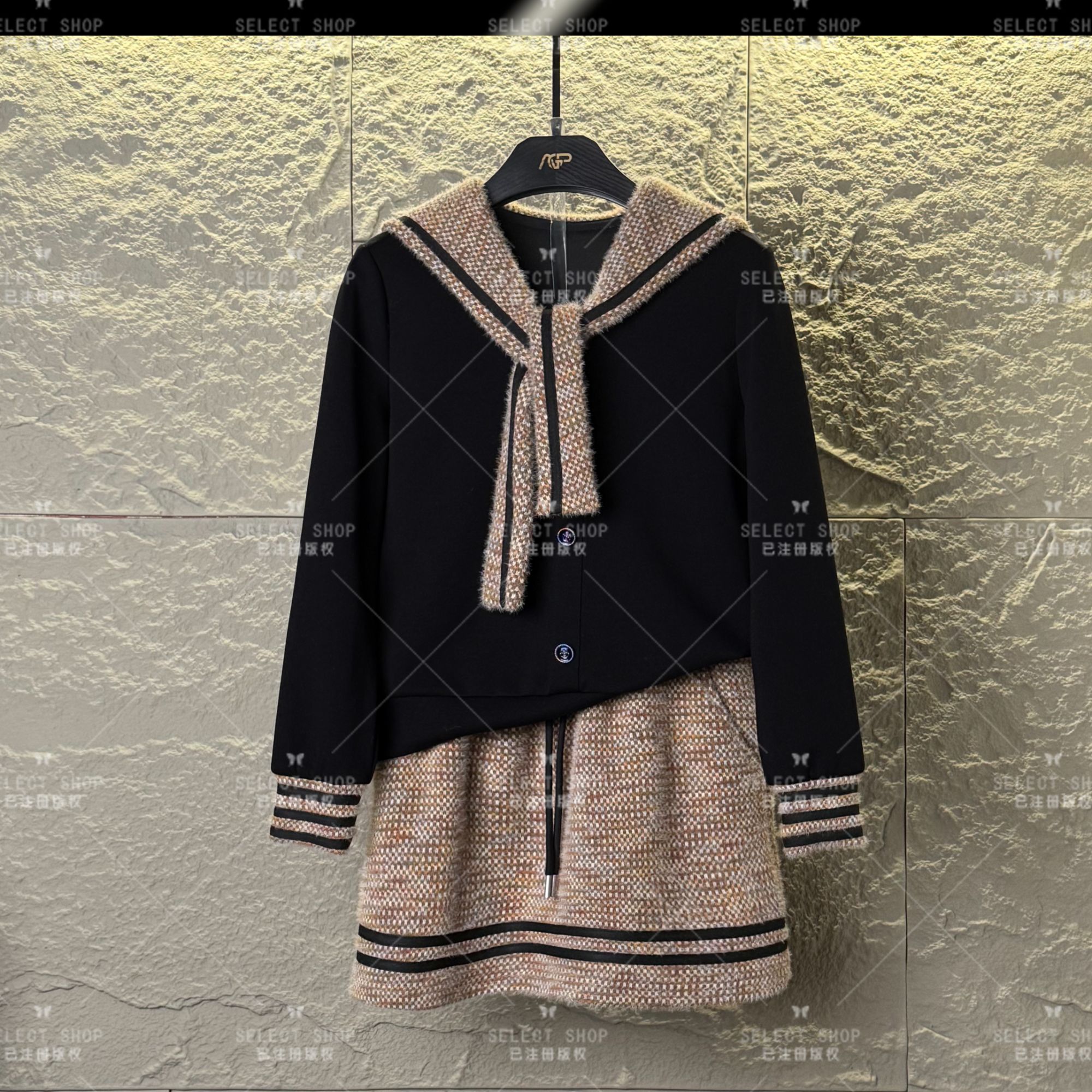 设计师<加绒系列>减龄款|宽松版秋冬季长袖短裙休闲翻领-T186