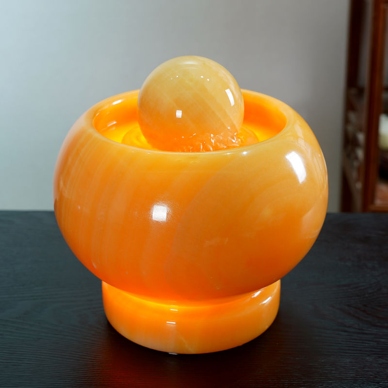 天然米黄玉家居饰品创意办公桌面流水摆件